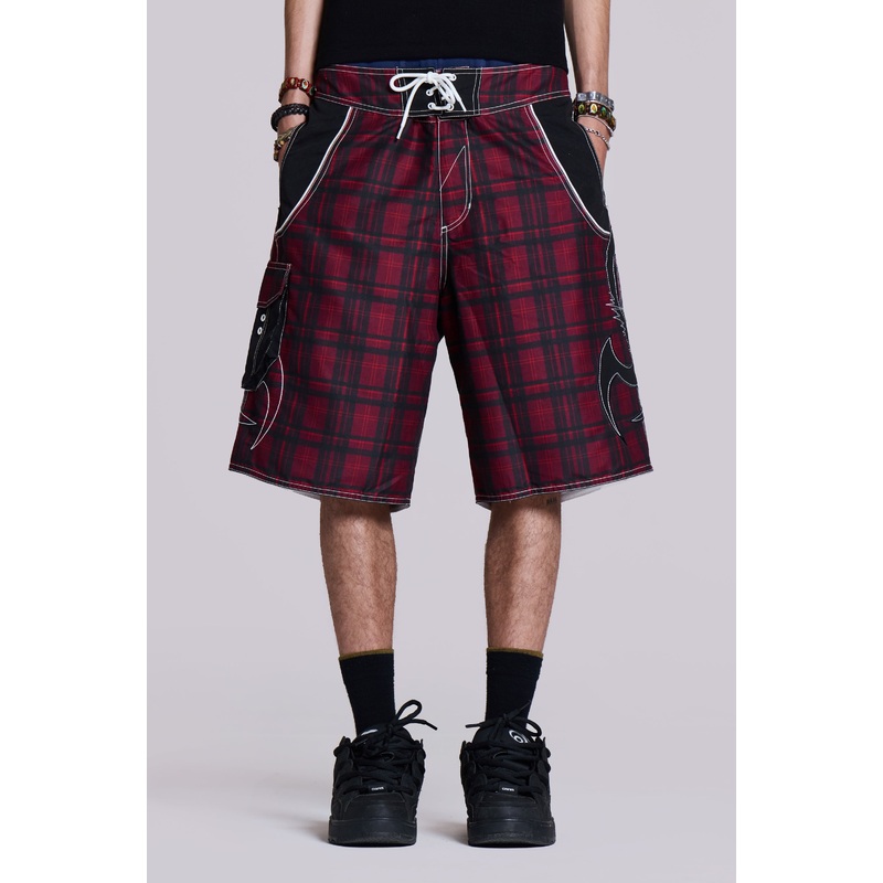 Tribal Check Board Shorts XXS Red