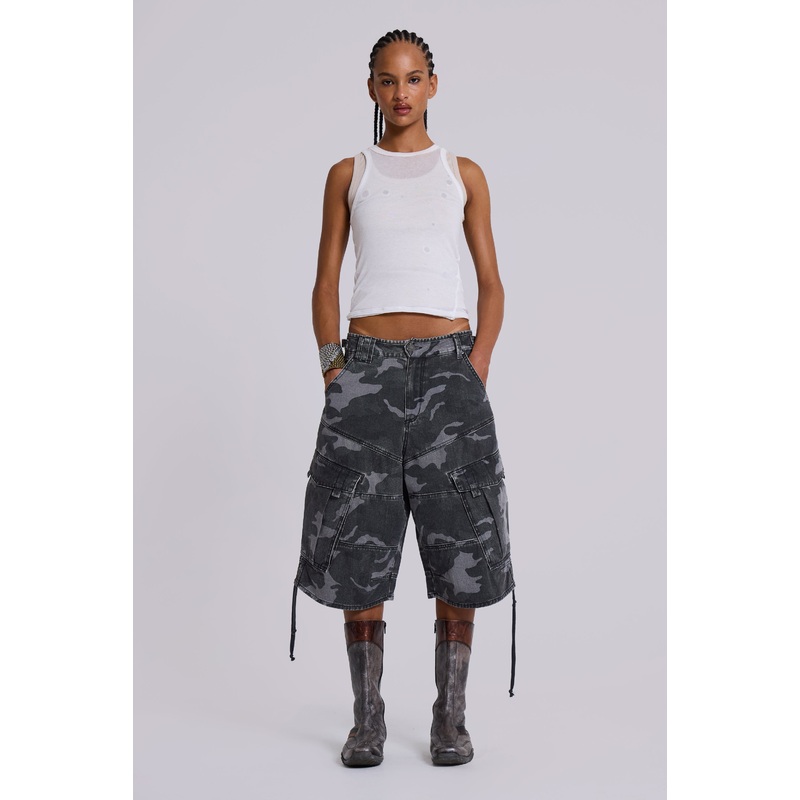 Washed Black Cadet Camo Baggy Shorts W26 Camo