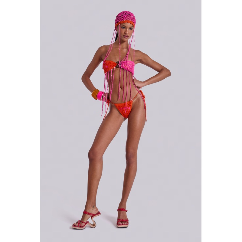 Aurea Crochet Bikini Bottoms XS Red