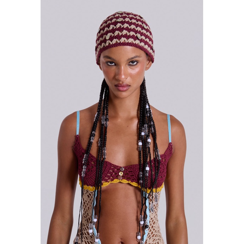 Kalani Crochet Shell Hat ONE SIZE Burgundy