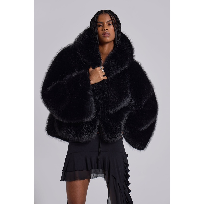 Mara Oversized Faux Fur Coat in Black S/M Black