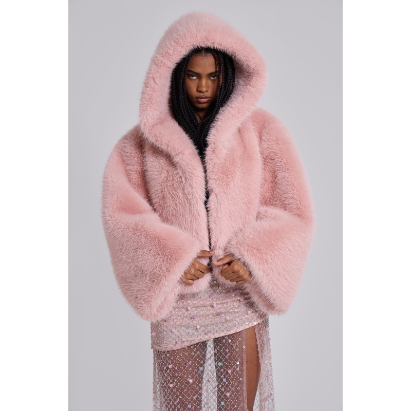 Mara Oversized Faux Fur Coat in Pink S/M Pink