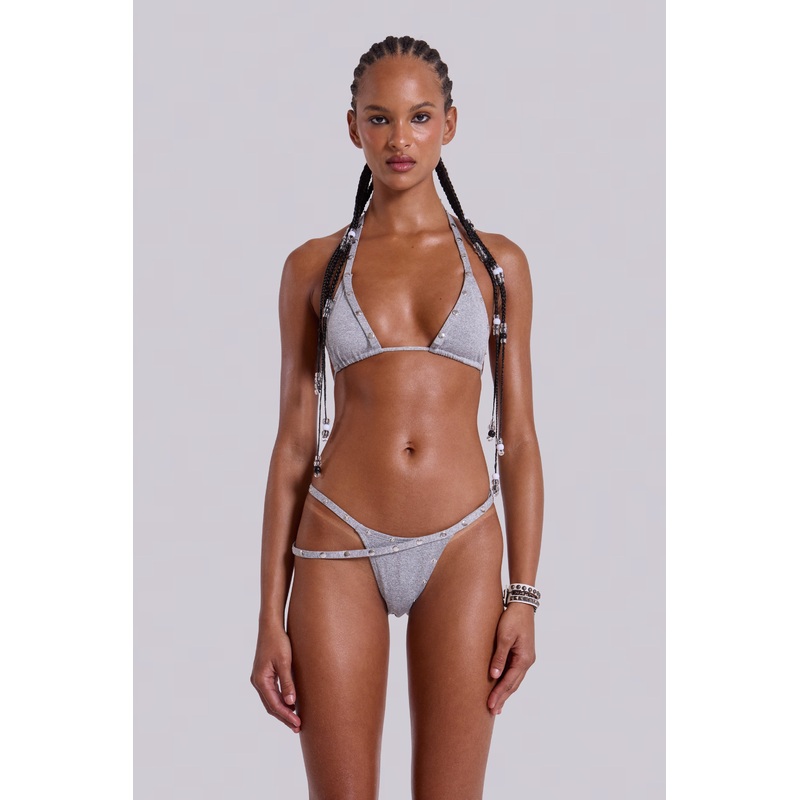 Zyra Grey Marl Popper Halter Bikini Top UK 4 Grey