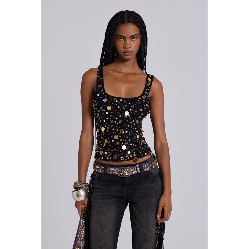 Addison Sequin Vest Top in Midnight 4 Black