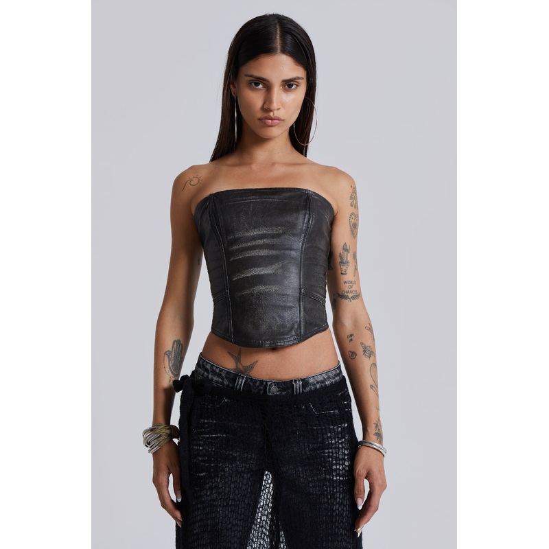 Ash Faux Leather Corset UK 4 Black