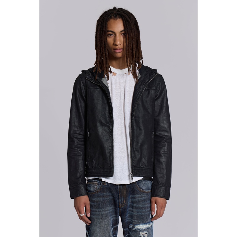 Bedrock Waxed Hooded Denim Jacket XXS Black