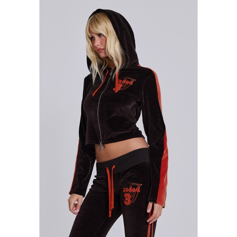 Brown Three Velour Fitted Hoodie UK 4 Brown