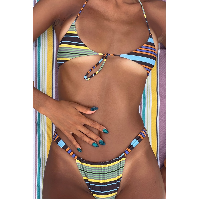 Carina Stripe Ruched Bikini Bottoms UK 4 Multi