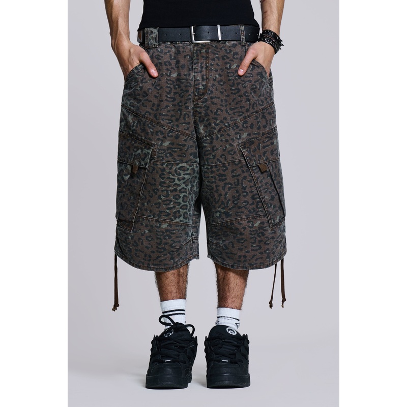 Charcoal Leopard Cadet Baggy Shorts W26 Grey