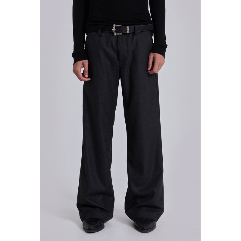 Charcoal Stacked Straight Suit Pants W26 Grey