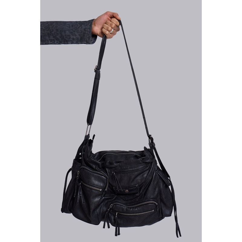 Faux Leather Utility Satchel ONE SIZE Black