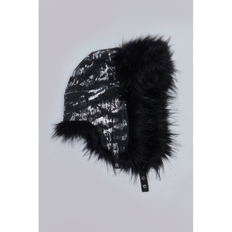 Gunmetal Denim Trapper Hat ONE SIZE Black
