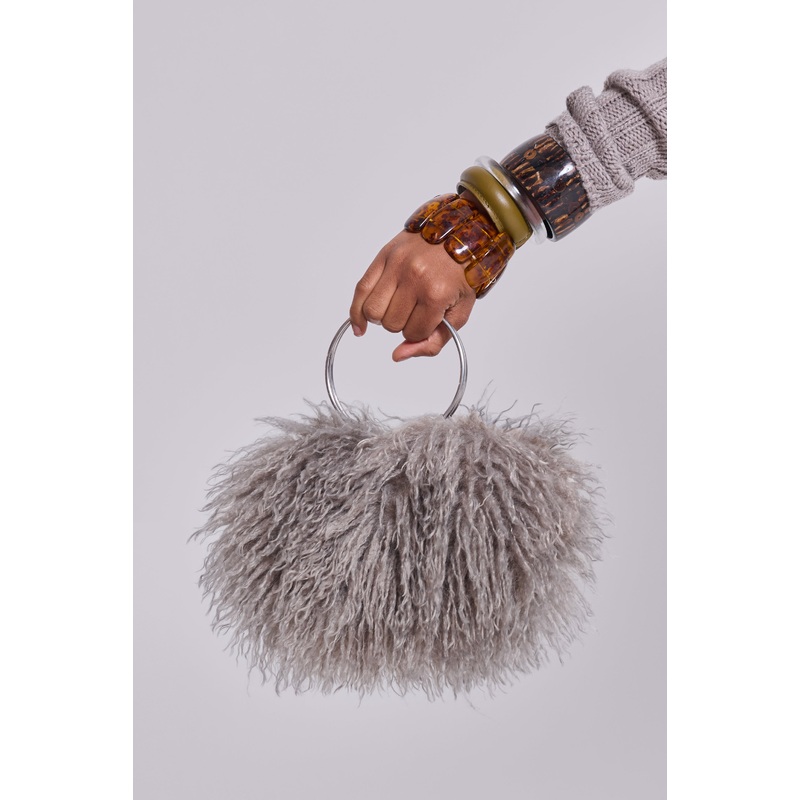 Haka Mongolian Faux Fur Handbag ONE SIZE Grey