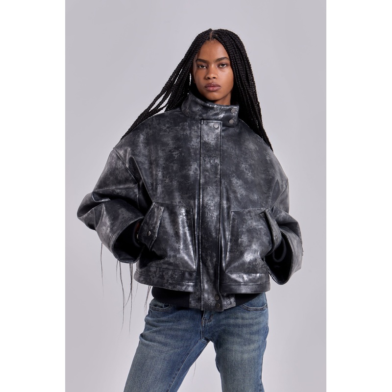 Mistra PU Leather Bomber Jacket XS Black