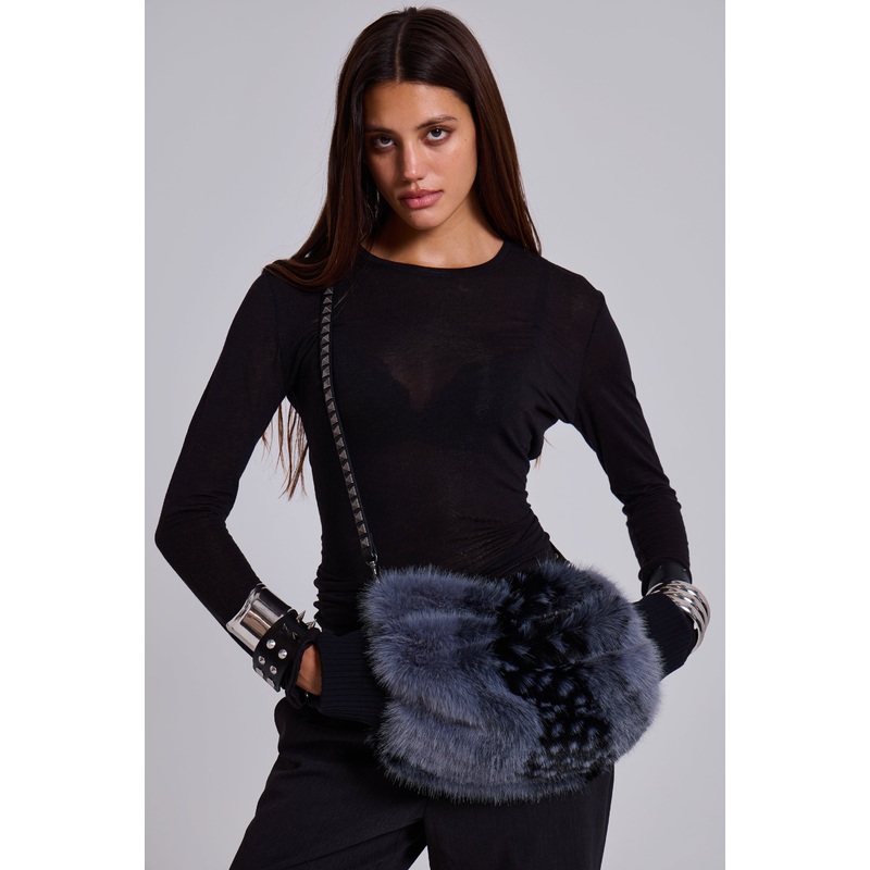 Oksana Faux Fur Muff Bag ONE SIZE Grey