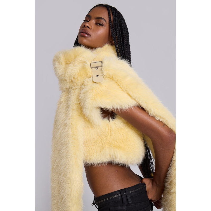 Saskia 2-in-1 Faux Fur Shrug in Yellow XS Yellow