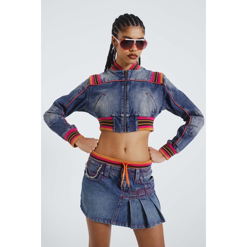 Sherbet Denim Side Pleat Mini Skirt UK 4 Blue