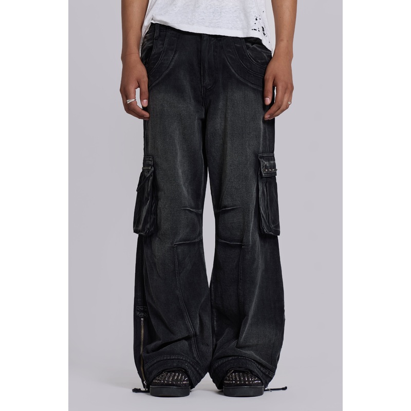 Sun Faded Black Trooper Cargo Pants W25 Black