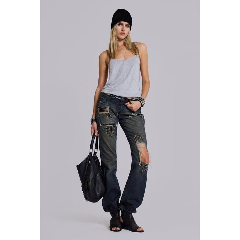 Tori Distressed Lace Low Rise Bootcut Jeans W24 Black