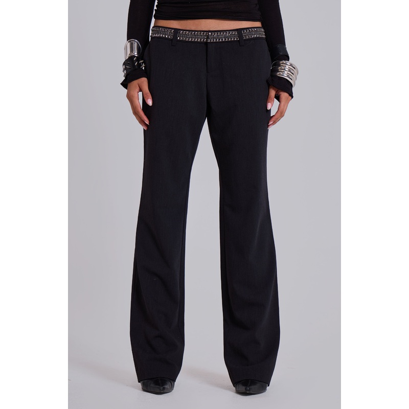 Venissa Embellished Low Rise Tailored Trousers 4 Black