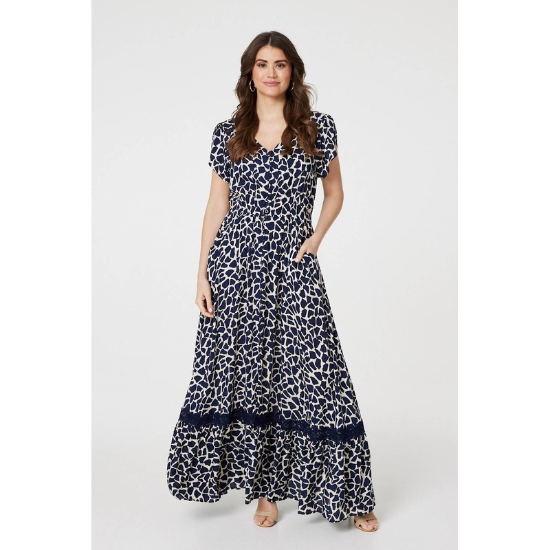 Abstract Print Button Front Maxi Dress Navy 12