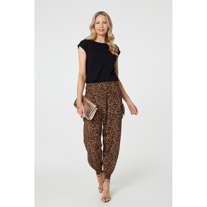 Animal Print Tassel Pocket Harem Pants Beige 8