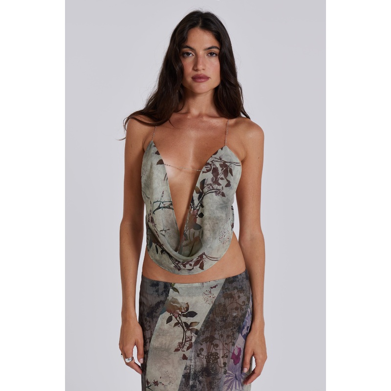 Asteria Backless Top in Grey UK 4 Floral
