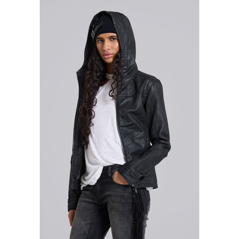 Bedrock Waxed Hooded Denim Jacket XXS Grey