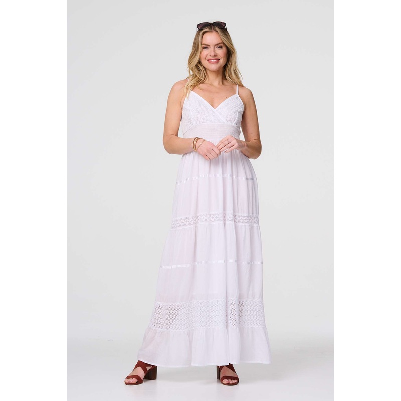 Broderie Anglaise Cami Maxi Dress White 8