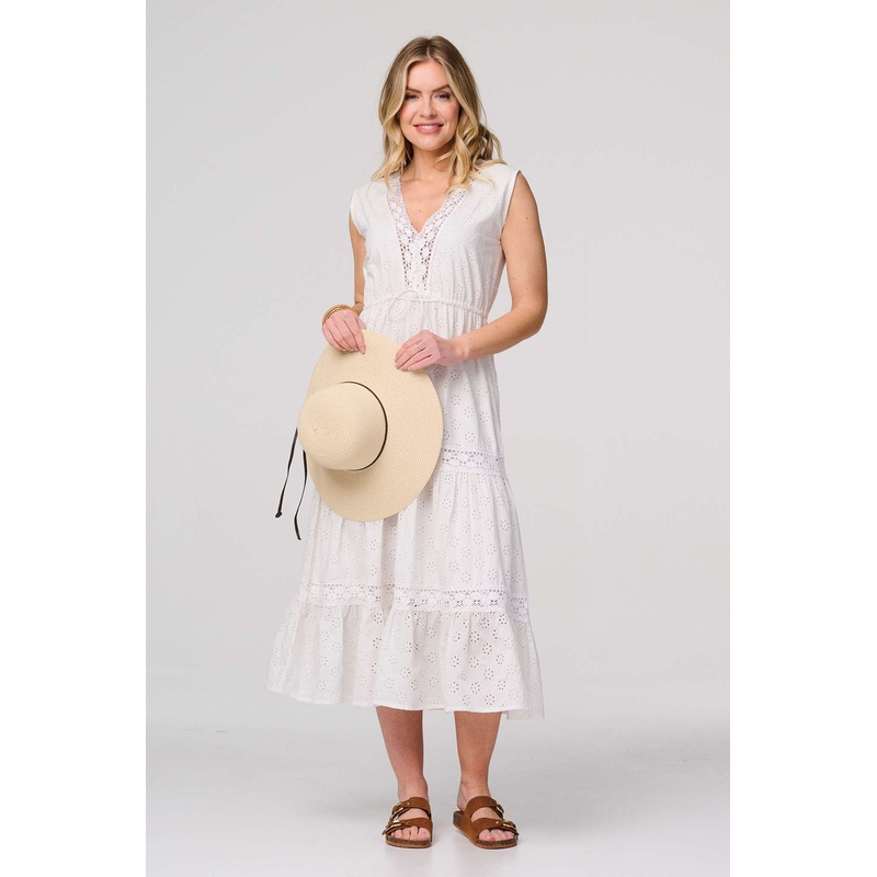 Broderie Anglaise Tiered Dress White 8