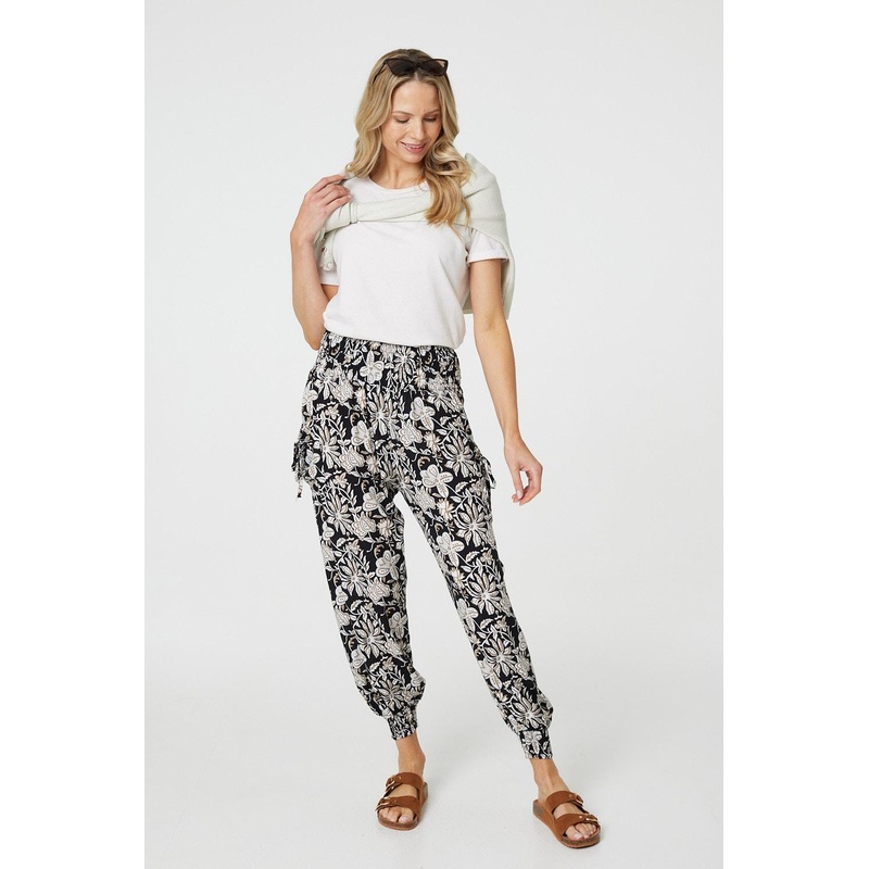 Floral Print Relaxed Harem Pants Black 8
