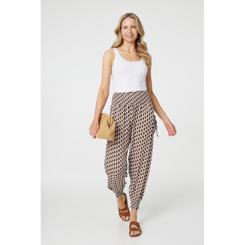 Geo Print High Waist Tassel Harem Pants Beige 8