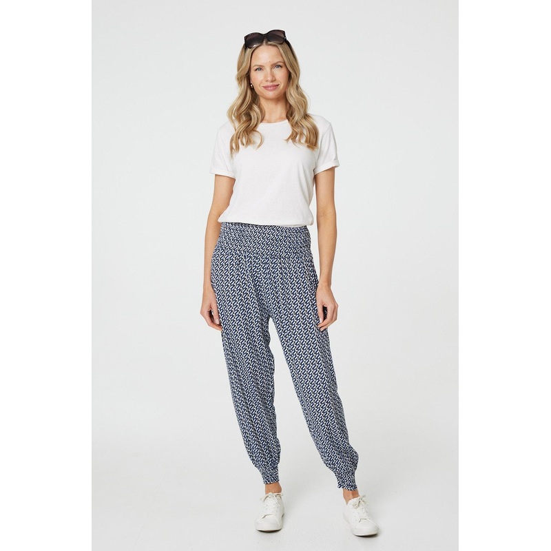 Geo Print Pocket Detail Harem Pants Blue 8