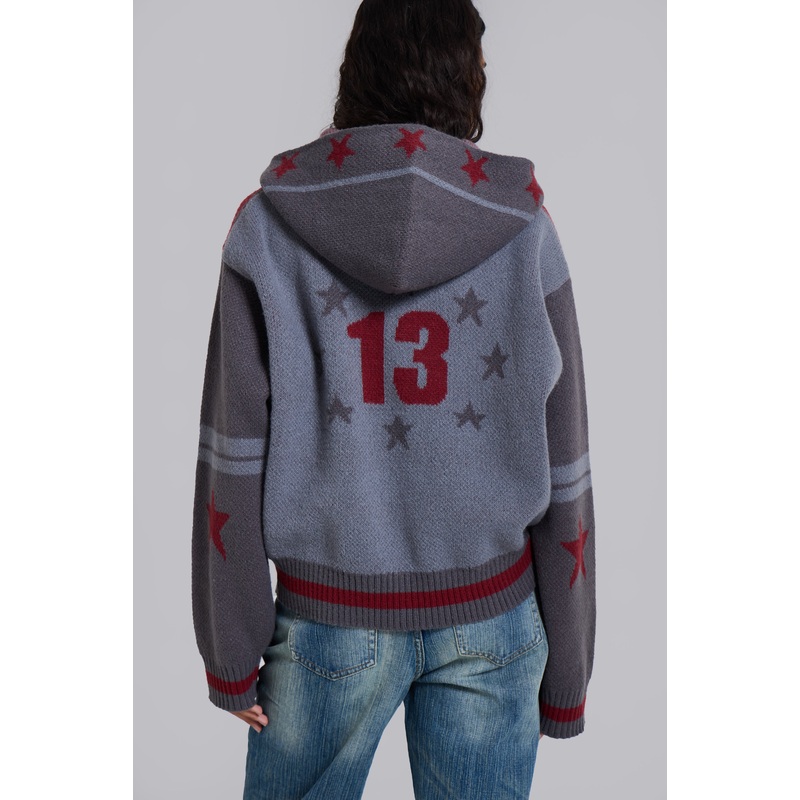 LDN Knitted Zip-Up Hoodie XXS Grey