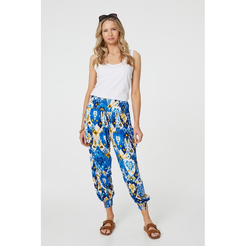 Printed High Waist Tapered Harem Pants Blue 8