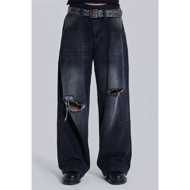 Washed Black Busted Colossus Baggy Jeans W26 Black