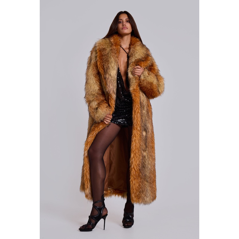 Xylia Faux Fur Maxi Coat XS/S Brown