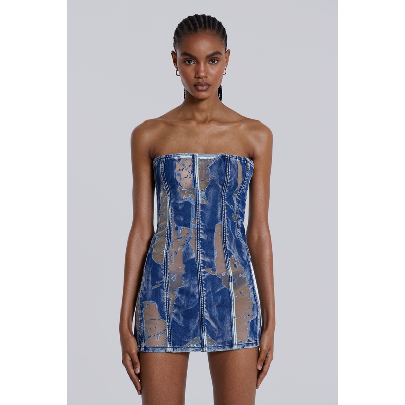 Zion Denim Corset Mini Dress UK 4 Blue