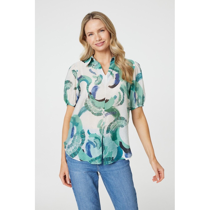 Abstract Print 1/2 Sleeve Blouse Green 8