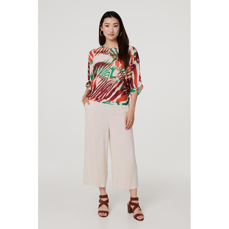 Animal Print 3/4 Sleeve Relaxed Blouse Green 8