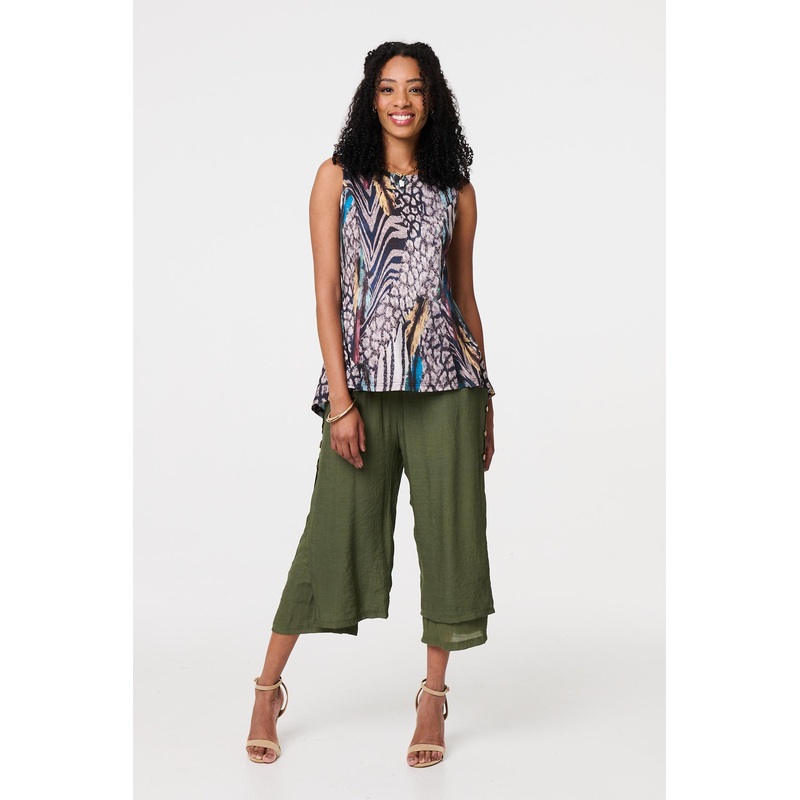 Animal Print Sleeveless Curve Hem Top Beige 8