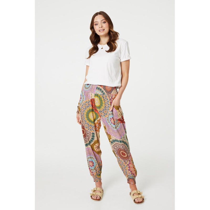 Kaleidoscope Print High Rise Harem Pants Beige 8