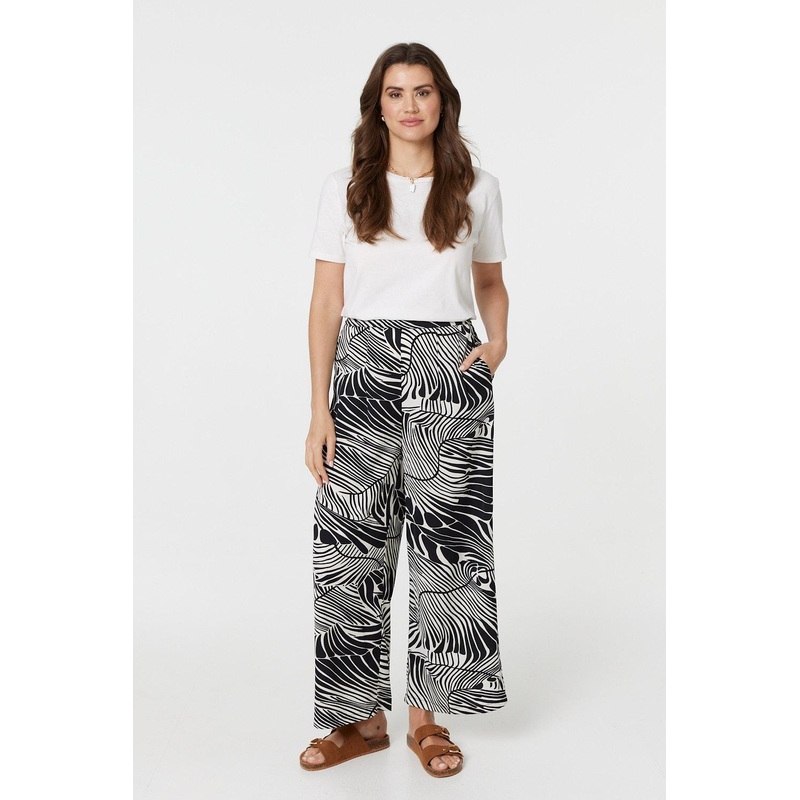Printed High Waisted Wide Leg Trousers Black And White 8