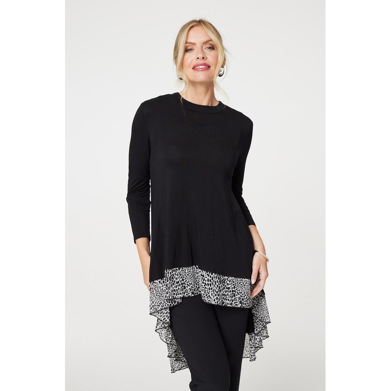 Animal Print High Low Jersey Top Black 8