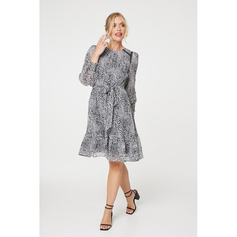 Animal Print Long Sleeve Dress Black 8