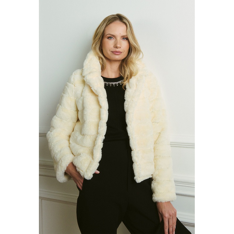 Faux Fur Cropped Jacket Cream 8