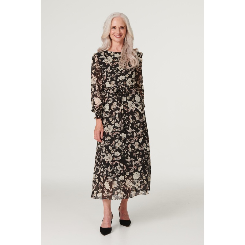 Vintage Floral Maxi Tea Dress Black 8