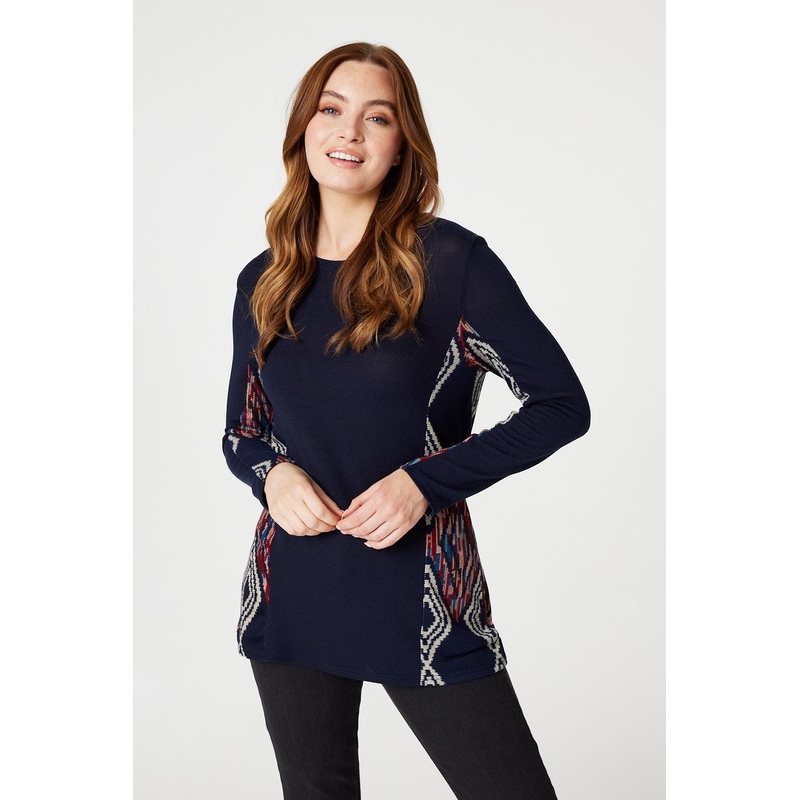 Aztec Panel Print Tunic Top Navy 8