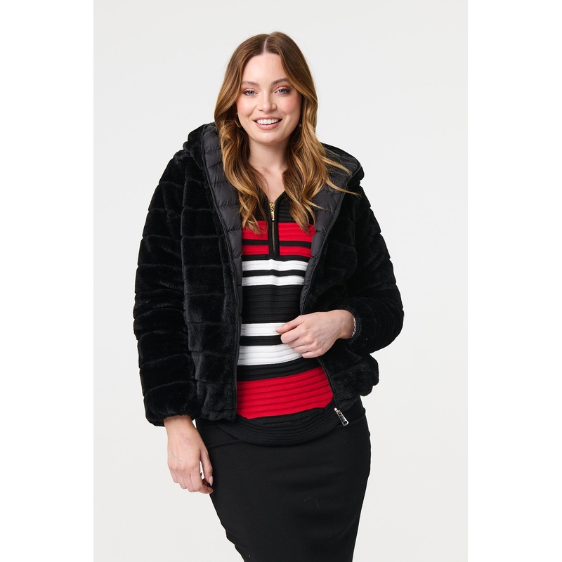 Reversible Faux Fur Hooded Puffer Jacket Black 8