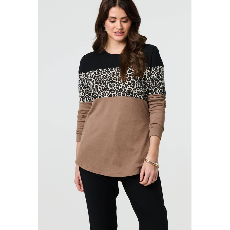 Animal Print Striped Top Brown 8